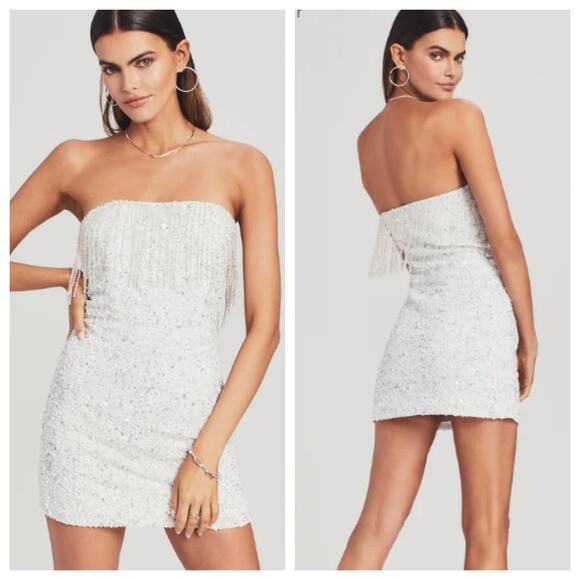 Retrofête Cassandra White Sequin Fringe Mini Dress XS - Picture 2 of 8